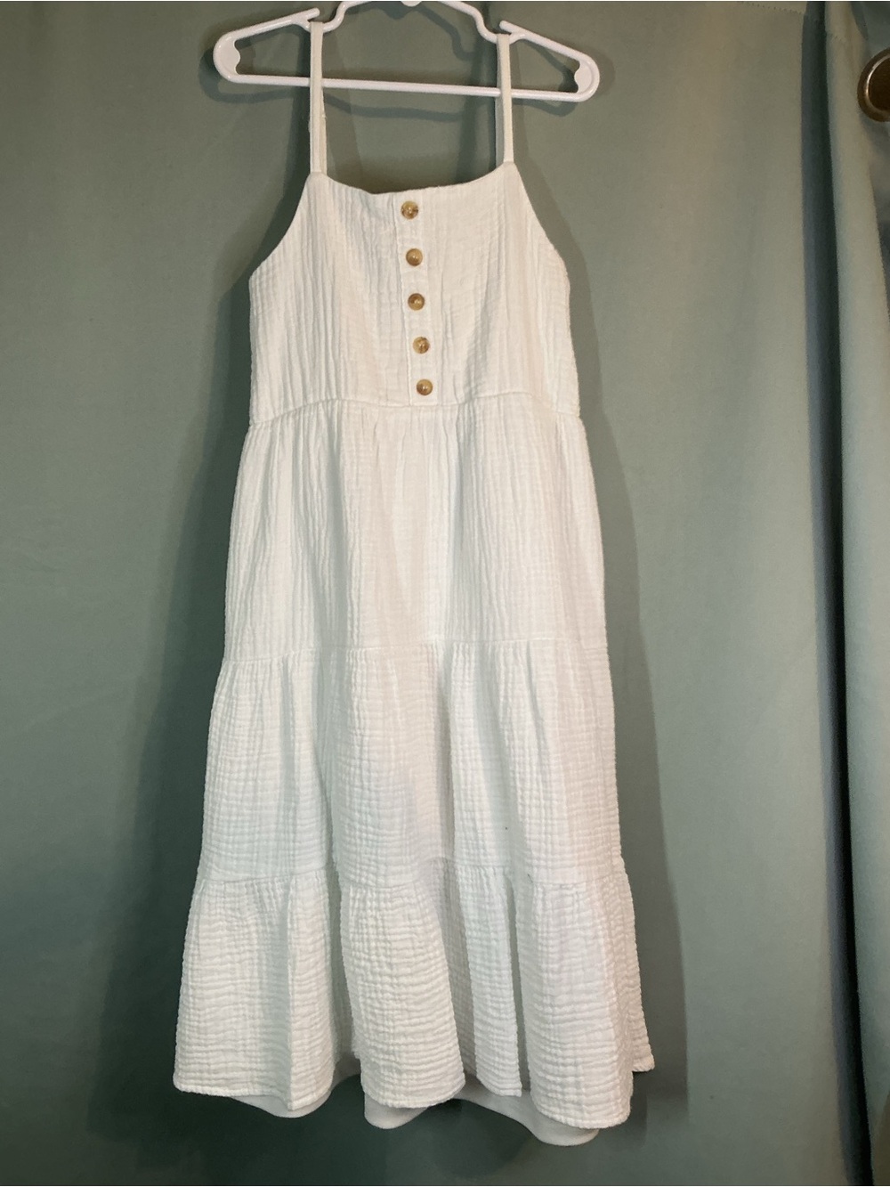 btween White Tiered Button-Front Sundress